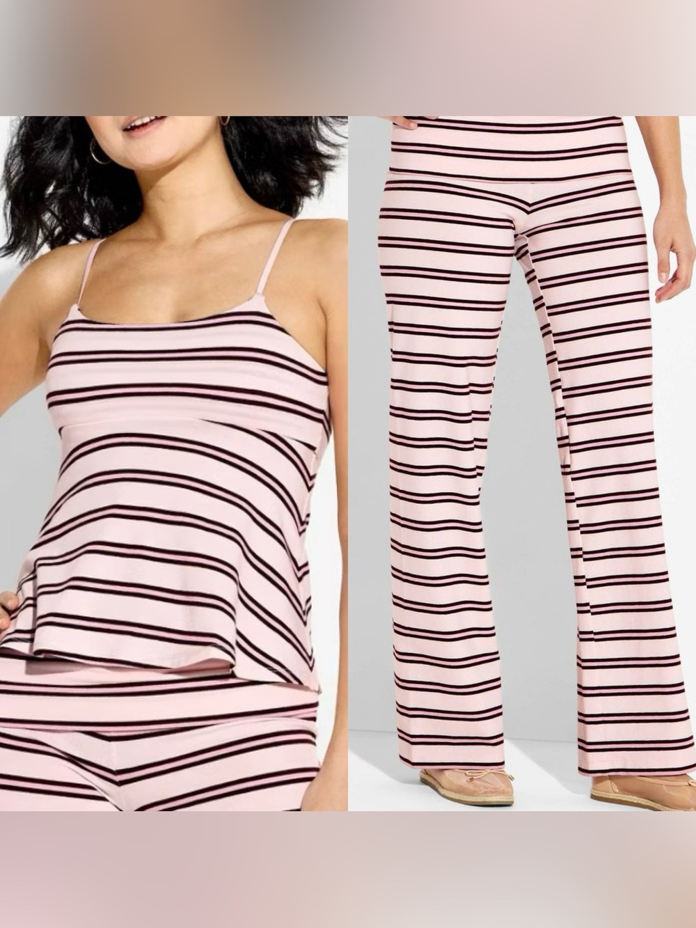 WILD FABLE Pink Stripped Wide Leg and Tank Top Lounge Coord Set